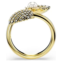 Idyllia open ring, Crystal pearl, Shell, White, Gold-tone plated by SWAROVSKI