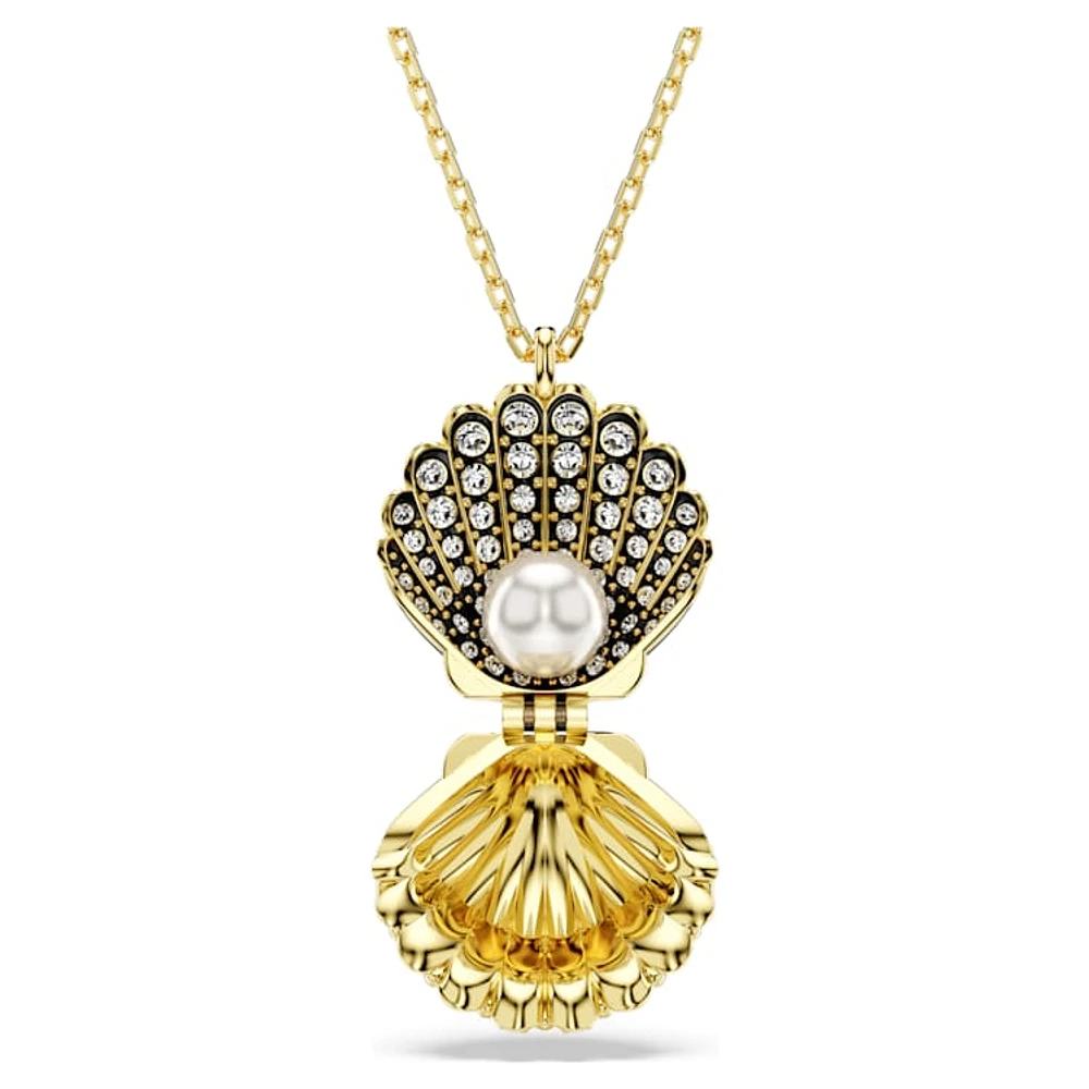 Idyllia pendant, Crystal pearl, Shell, White, Gold-tone plated by SWAROVSKI