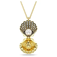 Idyllia pendant, Crystal pearl, Shell, White, Gold-tone plated by SWAROVSKI