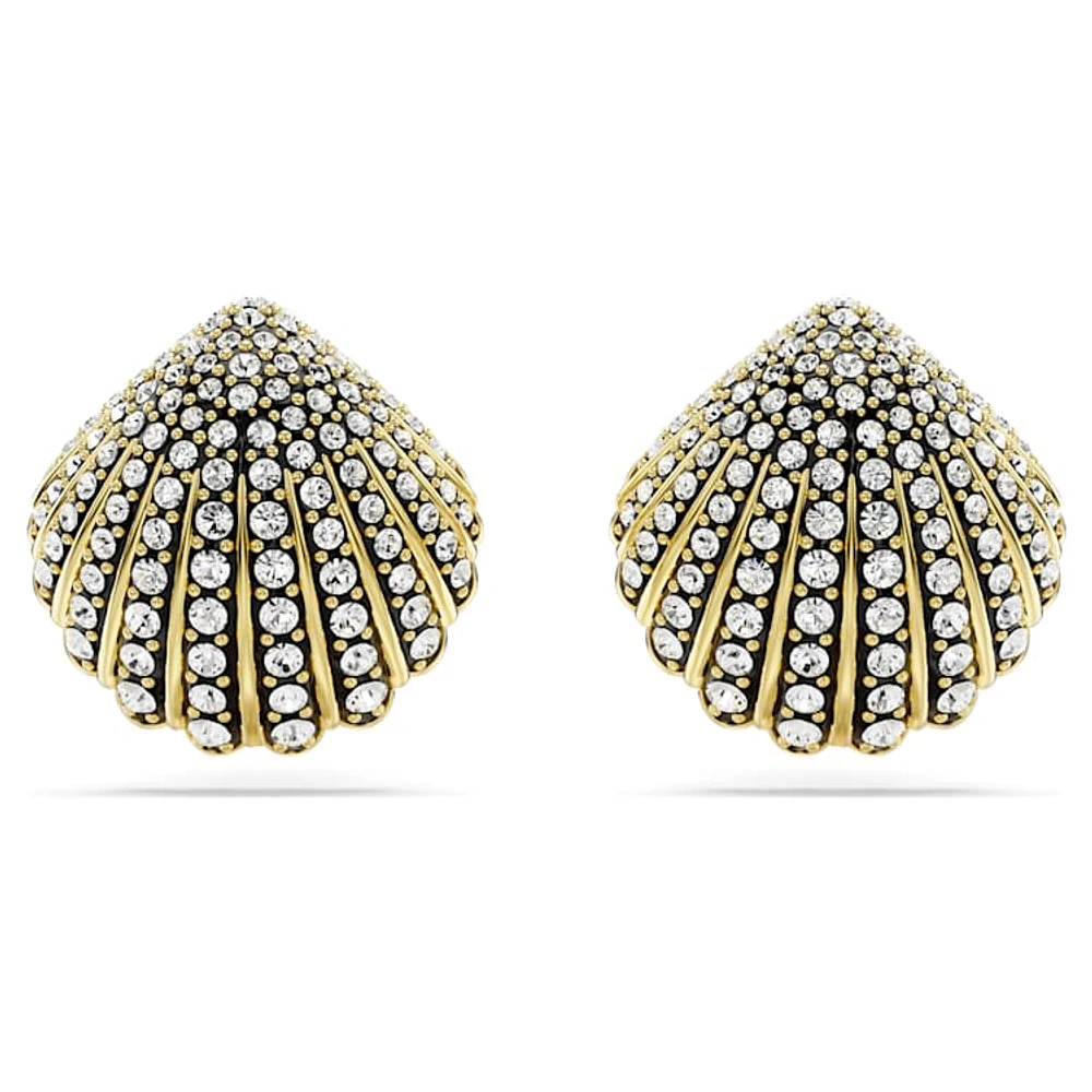 Idyllia stud earrings, Shell, White, Gold-tone plated by SWAROVSKI