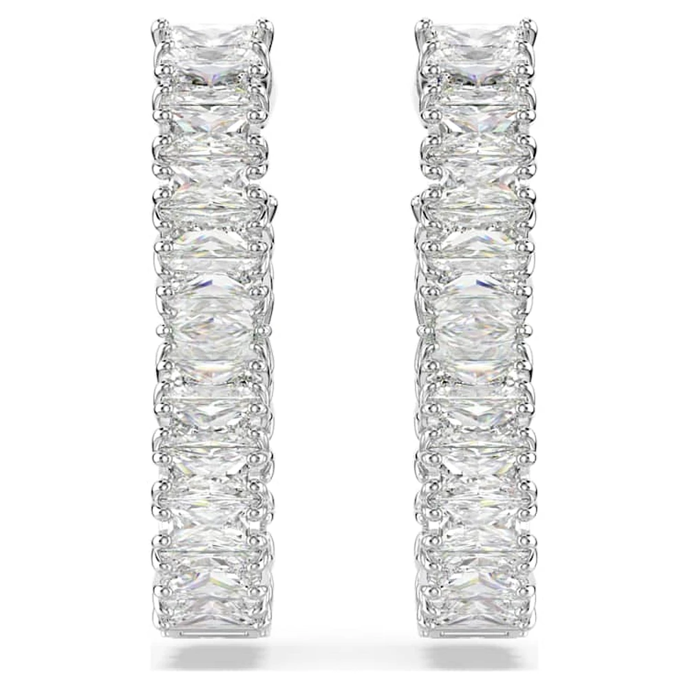 Hyperbola hoop earrings, Infinity, White, Rhodium plated by SWAROVSKI