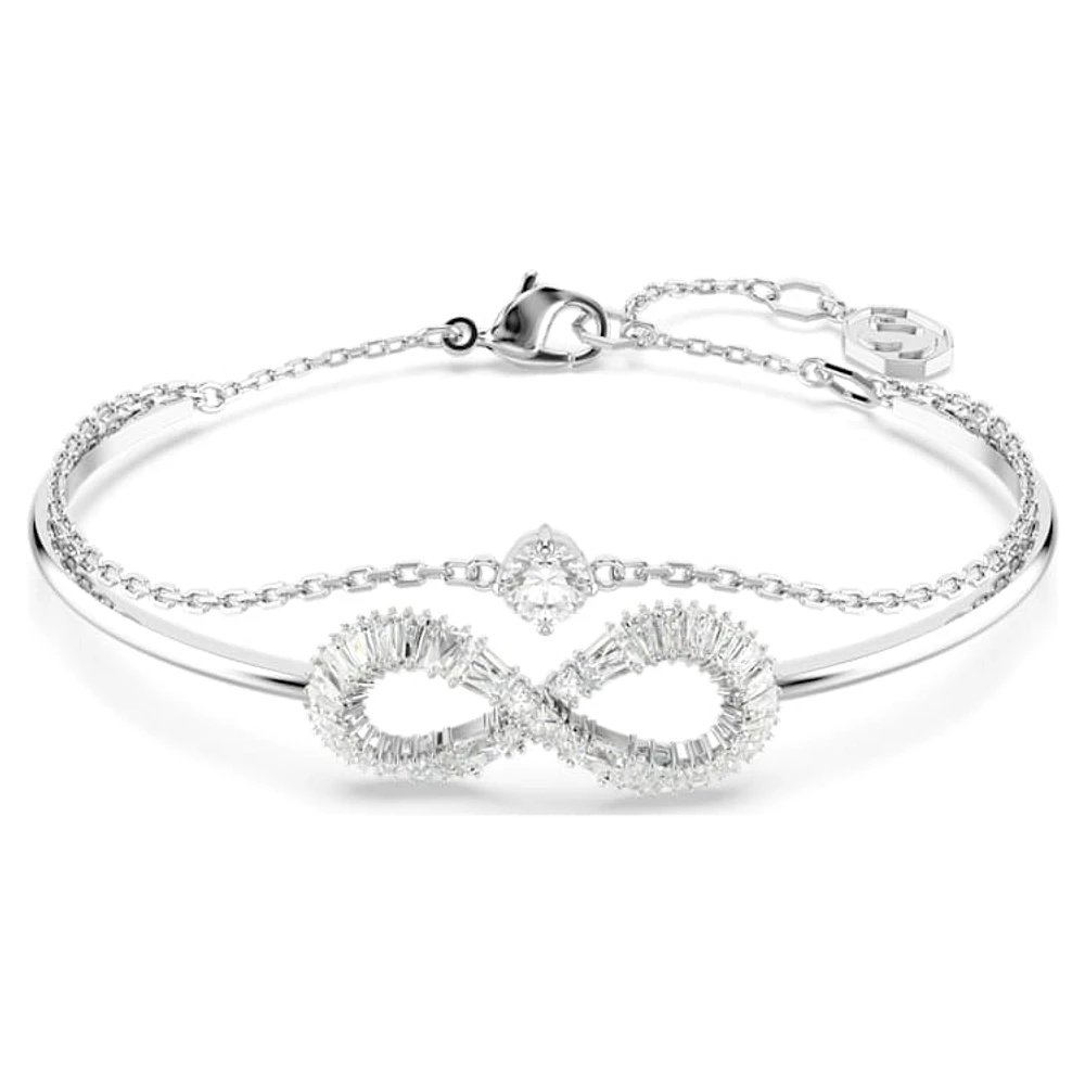 Hyperbola bangle, Infinity, White, Rhodium plated by SWAROVSKI