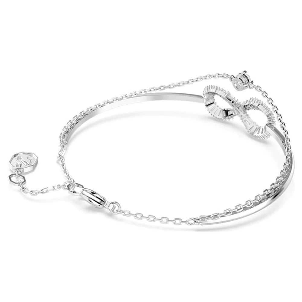 Hyperbola bangle, Infinity, White, Rhodium plated by SWAROVSKI