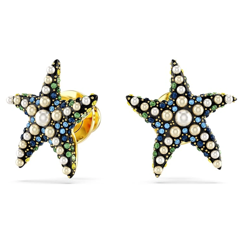 Idyllia stud earrings, Crystal pearl, Starfish, Small, Multicoloured, Gold-tone plated by SWAROVSKI