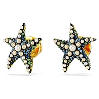 Idyllia stud earrings, Crystal pearl, Starfish, Small, Multicoloured, Gold-tone plated by SWAROVSKI