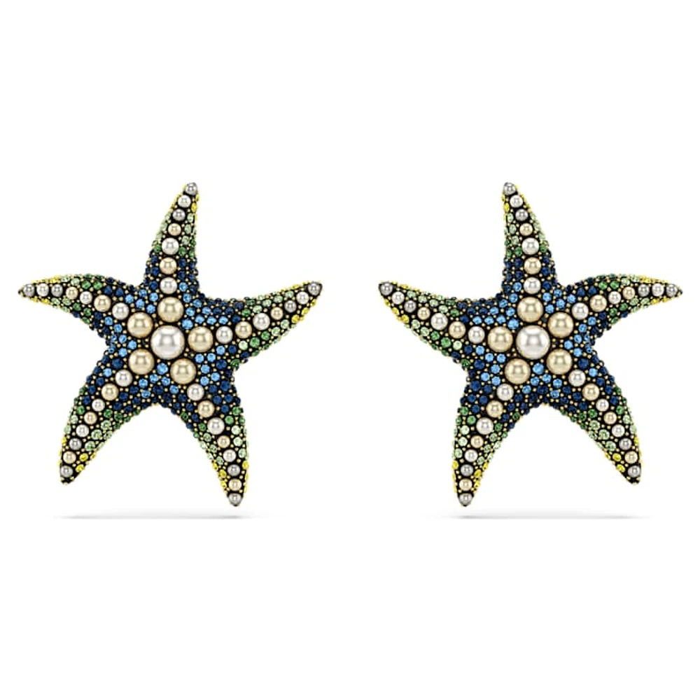 Idyllia stud earrings, Crystal pearl, Starfish, Larges, Multicoloured, Gold-tone plated by SWAROVSKI