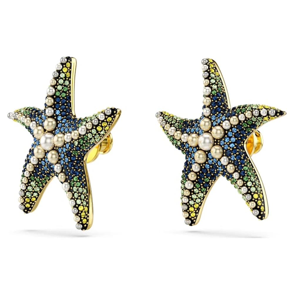 Idyllia stud earrings, Crystal pearl, Starfish, Larges, Multicoloured, Gold-tone plated by SWAROVSKI