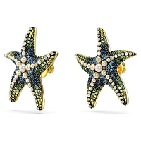 Idyllia stud earrings, Crystal pearl, Starfish, Larges, Multicoloured, Gold-tone plated by SWAROVSKI