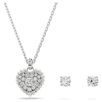 Idyllia set, Crystal pearl, Heart, White, Rhodium plated by SWAROVSKI