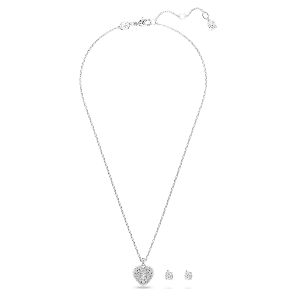 Idyllia set, Crystal pearl, Heart, White, Rhodium plated by SWAROVSKI