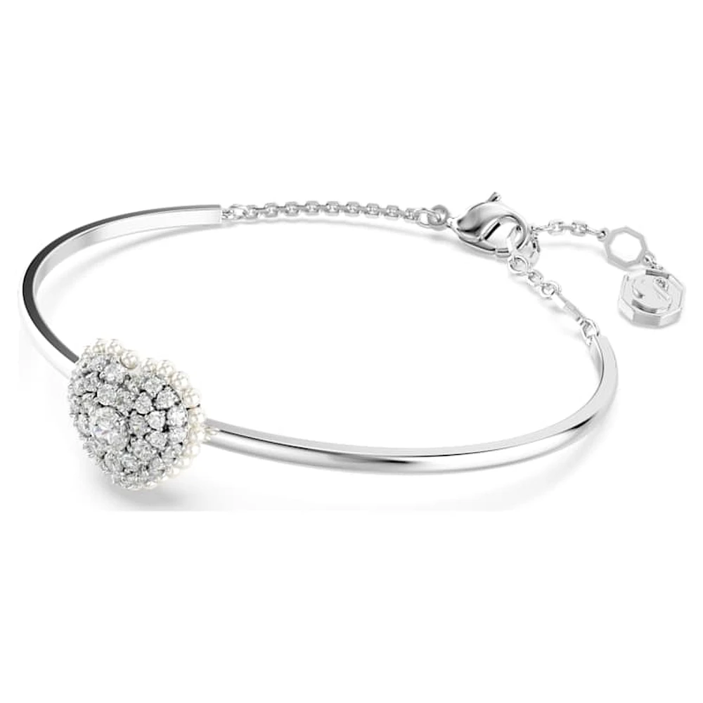 Idyllia bangle, Heart, White, Rhodium plated by SWAROVSKI