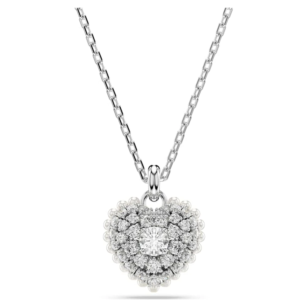 Idyllia pendant, Heart, White, Rhodium plated by SWAROVSKI