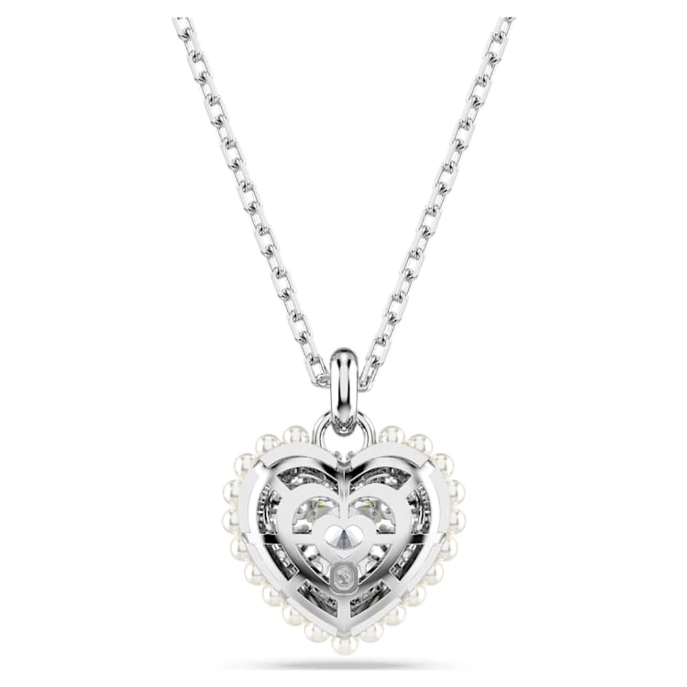 Idyllia pendant, Heart, White, Rhodium plated by SWAROVSKI