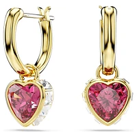 Chroma drop earrings, Heart, Red, Gold-tone plated by SWAROVSKI