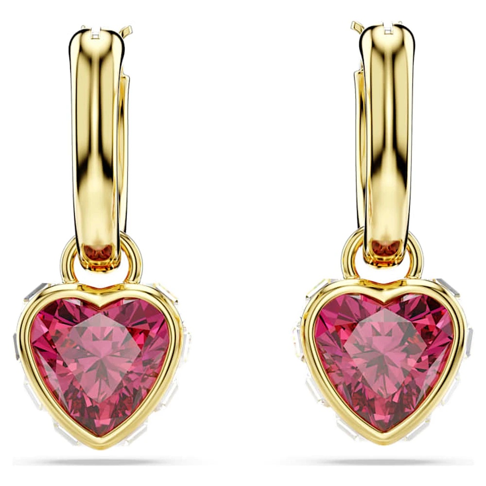 Chroma drop earrings, Heart, Red, Gold-tone plated by SWAROVSKI