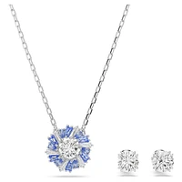 Idyllia set, Mixed cuts, Flower, Blue, Rhodium plated by SWAROVSKI