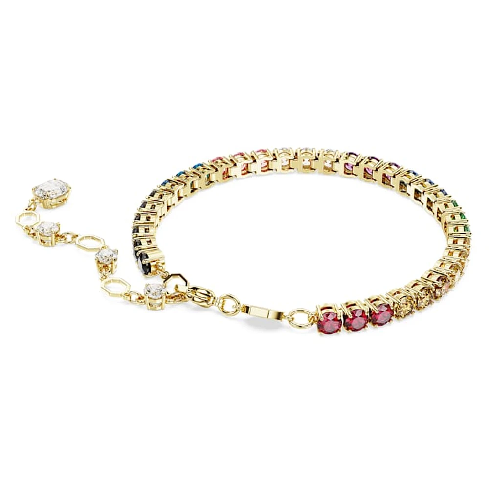 Matrix Tennis bracelet, Round cut, Multicoloured, Gold-tone plated by SWAROVSKI