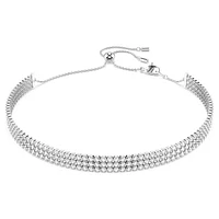 Matrix Tennis choker, Round cut, White, Rhodium plated by SWAROVSKI