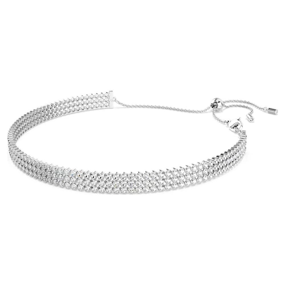 Matrix Tennis choker, Round cut, White, Rhodium plated by SWAROVSKI