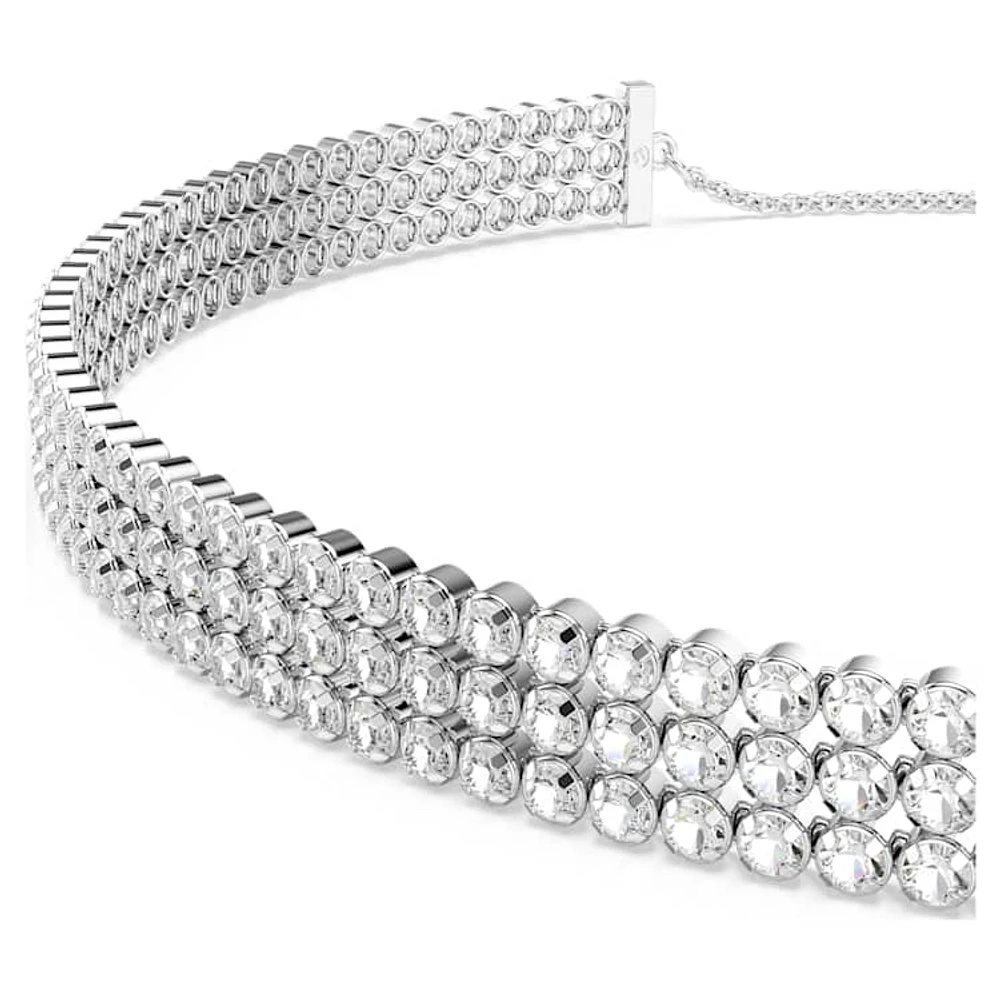 Matrix Tennis choker, Round cut, White, Rhodium plated by SWAROVSKI