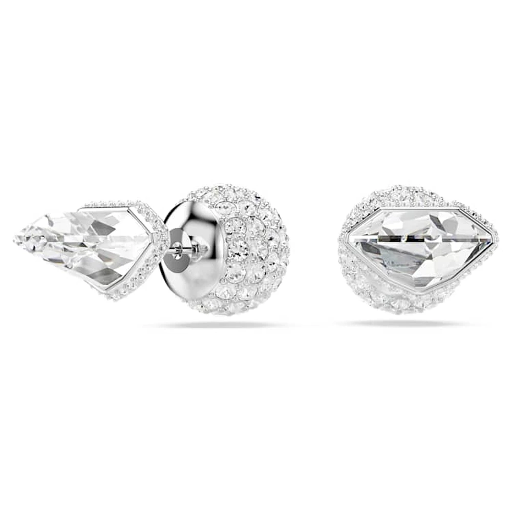 Lucent stud earrings, Pavé, Ball, White, Rhodium plated by SWAROVSKI