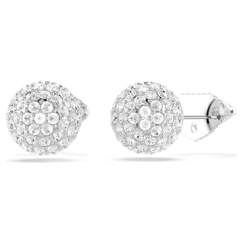 Lucent stud earrings, Pavé, Ball, White, Rhodium plated by SWAROVSKI