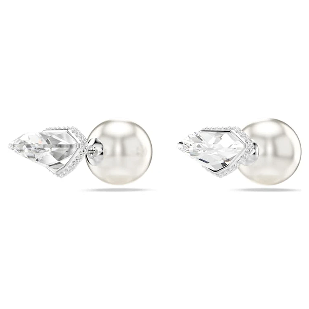 Lucent stud earrings, Pavé, Ball, White, Rhodium plated by SWAROVSKI