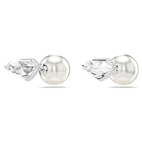 Lucent stud earrings, Pavé, Ball, White, Rhodium plated by SWAROVSKI