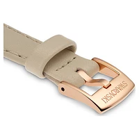 Watch strap, 12 mm (0.47") width, Leather, Beige, Rose gold-tone finish by SWAROVSKI