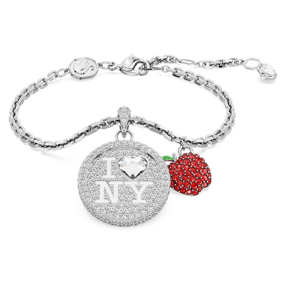 I LOVE NY bracelet, Red, Rhodium plated by SWAROVSKI