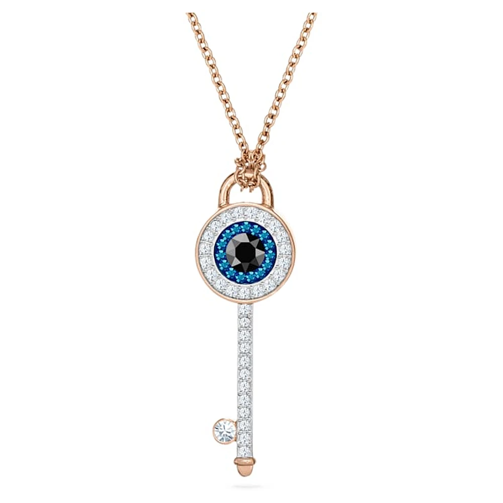 Symbolica pendant, Evil eye and key, Blue, Rose gold-tone plated by SWAROVSKI