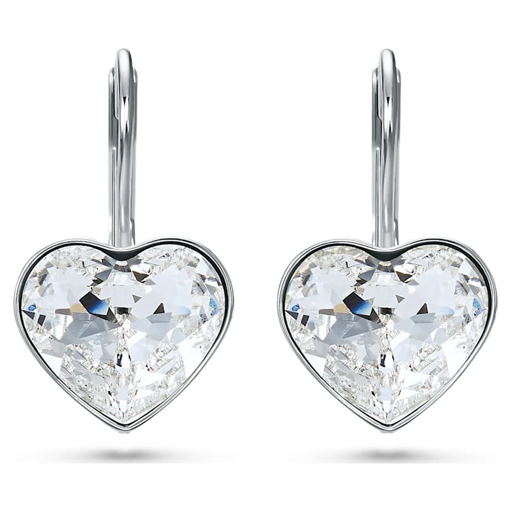 Bella drop earrings, Heart, White, Rhodium plated by SWAROVSKI