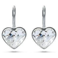 Bella drop earrings, Heart, White, Rhodium plated by SWAROVSKI