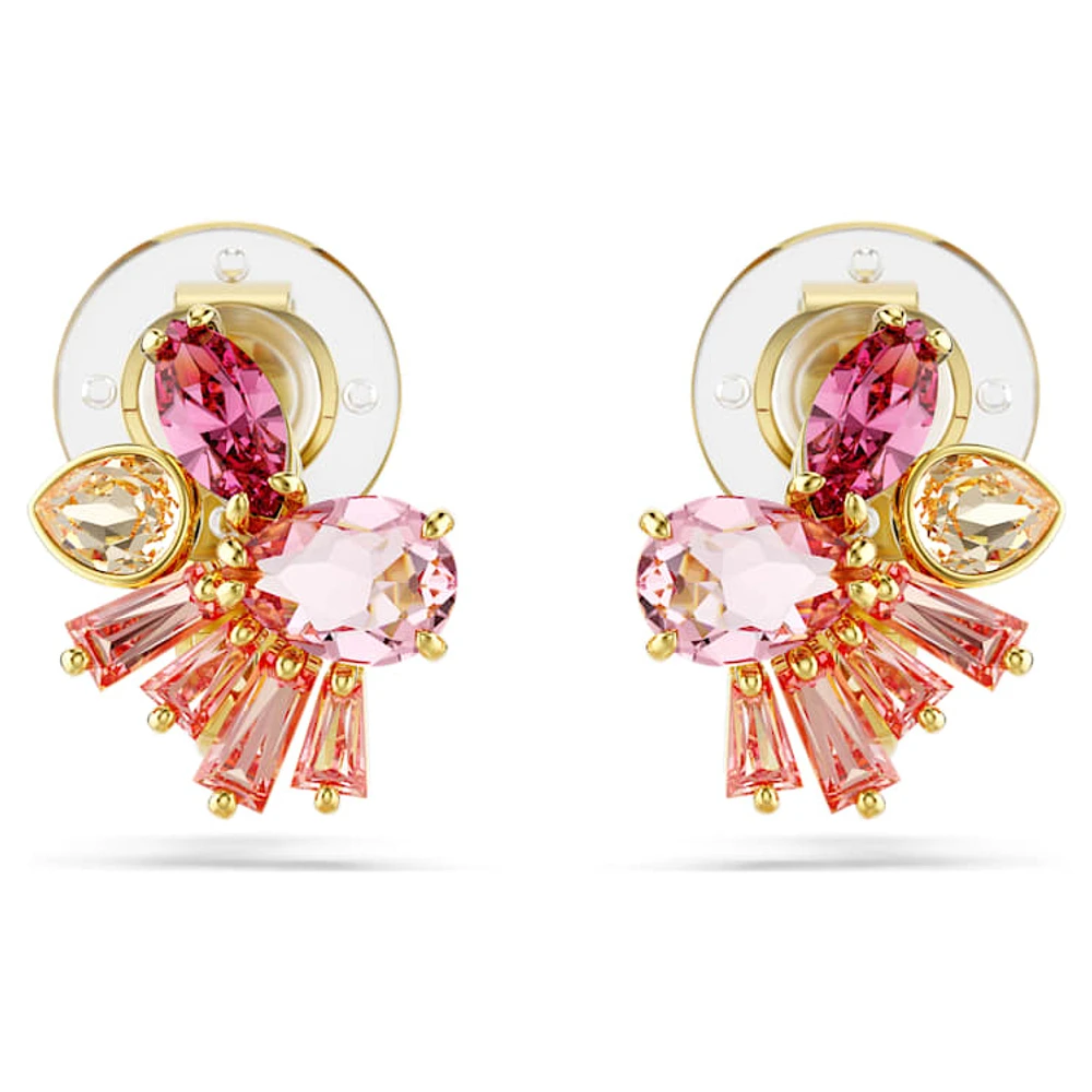 Gema clip earrings, Mixed cuts, Flower, Pink, Gold-tone plated by SWAROVSKI