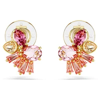 Gema clip earrings, Mixed cuts, Flower, Pink, Gold-tone plated by SWAROVSKI