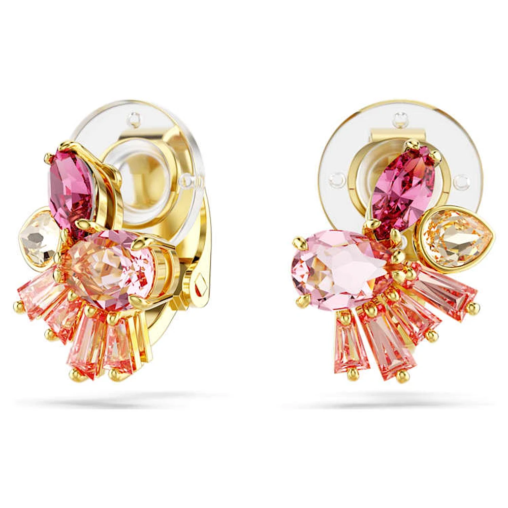 Gema clip earrings, Mixed cuts, Flower, Pink, Gold-tone plated by SWAROVSKI