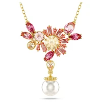 Gema pendant, Mixed cuts, Crystal pearl, Flower, Pink, Gold-tone plated by SWAROVSKI