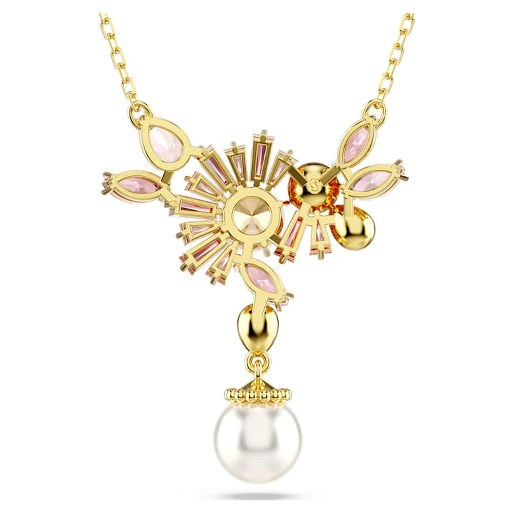 Gema pendant, Mixed cuts, Crystal pearl, Flower, Pink, Gold-tone plated by SWAROVSKI