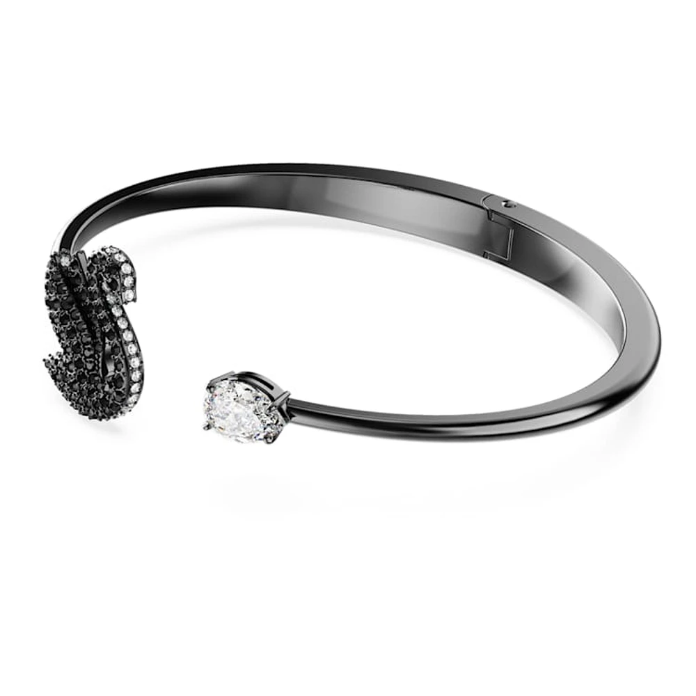 Swan bangle, Swan, Black, Ruthenium plated by SWAROVSKI