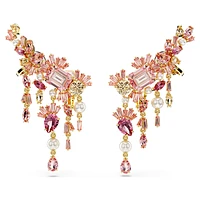 Gema clip earrings, Mixed cuts, Chandelier, Flower, Pink, Gold-tone plated by SWAROVSKI