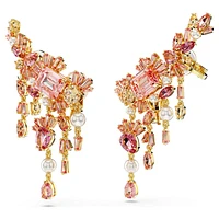 Gema clip earrings, Mixed cuts, Chandelier, Flower, Pink, Gold-tone plated by SWAROVSKI