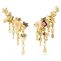 Gema clip earrings, Mixed cuts, Chandelier, Flower, Pink, Gold-tone plated by SWAROVSKI