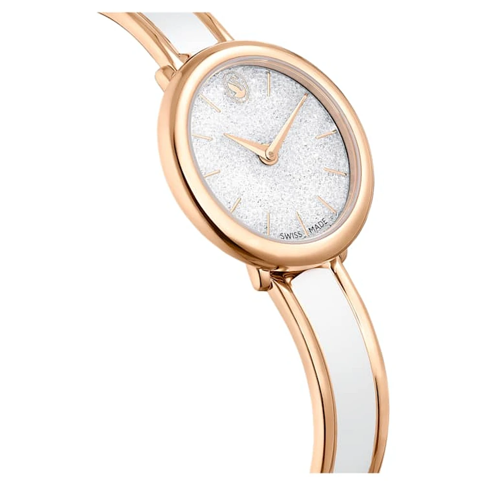 Crystalline Bangle watch, Swiss Made, Metal bracelet, White, Rose gold-tone finish by SWAROVSKI