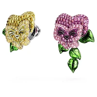 Alice in Wonderland stud earrings, Asymmetrical design, Flower, Multicoloured, Rhodium plated by SWAROVSKI