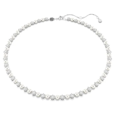 Matrix Tennis necklace, Crystal pearl, Round cut, White, Rhodium plated by SWAROVSKI