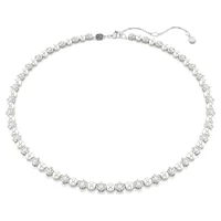 Matrix Tennis necklace, Crystal pearl, Round cut, White, Rhodium plated by SWAROVSKI