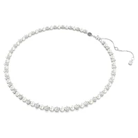 Matrix Tennis necklace, Crystal pearl, Round cut, White, Rhodium plated by SWAROVSKI