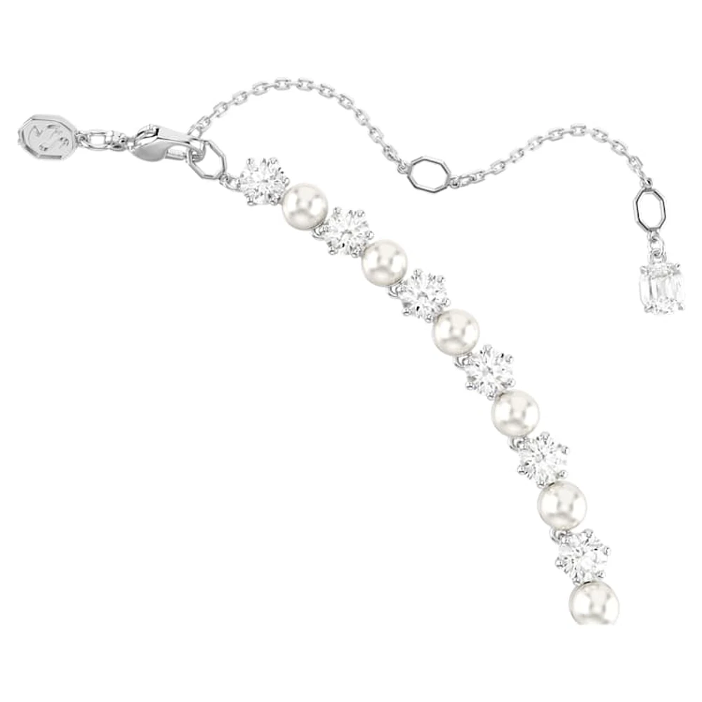 Matrix Tennis necklace, Crystal pearl, Round cut, White, Rhodium plated by SWAROVSKI