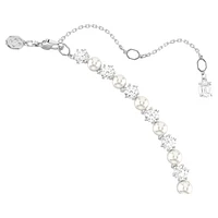 Matrix Tennis necklace, Crystal pearl, Round cut, White, Rhodium plated by SWAROVSKI