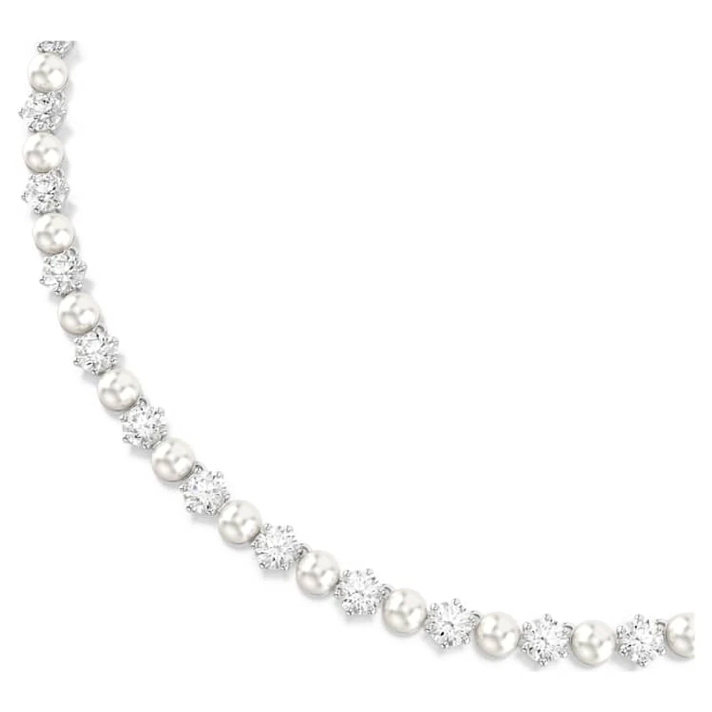 Matrix Tennis necklace, Crystal pearl, Round cut, White, Rhodium plated by SWAROVSKI